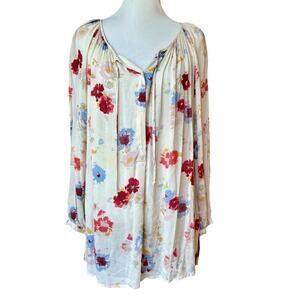 Lucky Brand Top Womens 1X Ivory Floral Gauzy Popover Flowy Tunic Boho Hippie